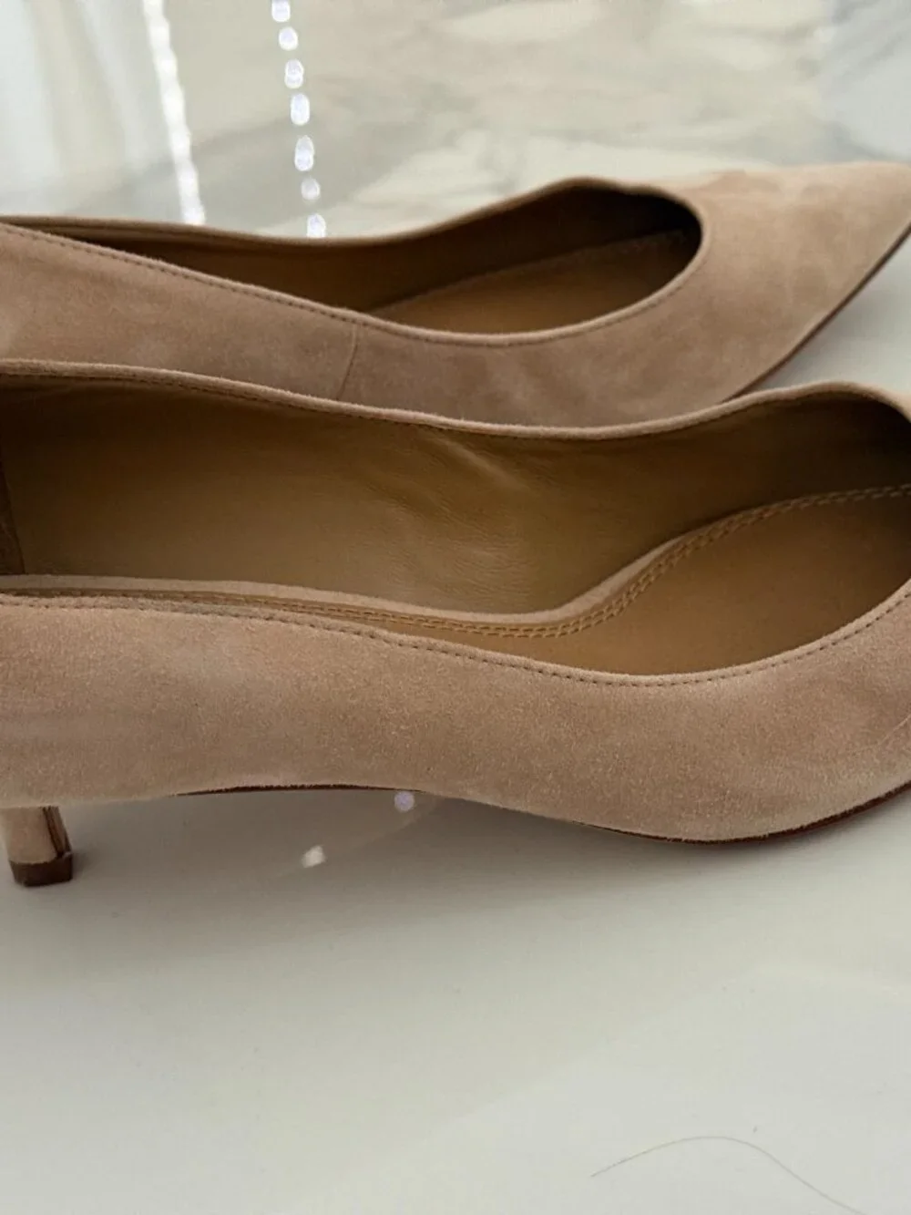 Tory Burch Elizabeth T LOGO Pointed Toe Heel Pump Blush Pink Suede - 8.5M